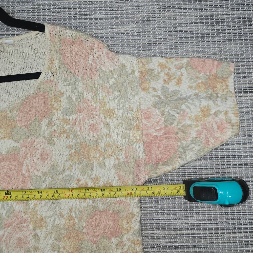 United States Sweaters Knit Top Medium Beige Pink VTG Victorian Antique Floral - Picture 5 of 11